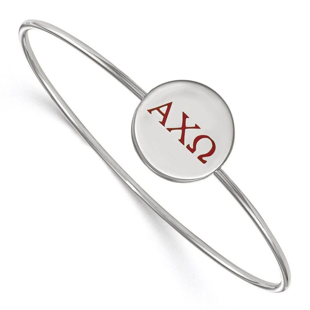 Sterling Silver Alpha Chi Omega Enamel Greek Letters Bangle - 7 in.